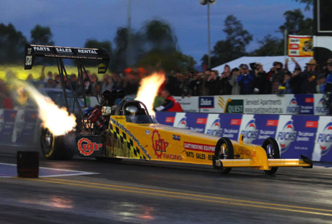 The ANDRA Top Fuel national championship will all be decided in round one of racing on June 11 at Willowbank Raceway in Queensland when Western Australian Damien Harris takes on Victoria’s Darren Morgan. Qualifying delivered an action packed show as rain delays pushed racing into the night. With Harris and Morgan claiming fourth and fifth positions respectively, the scene has been set for the title race.