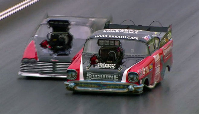Victor Bray and his long time friend Peter Kapiris will be hoping they aren't so close next weekend at Perth Motorplex following a wild encounter during qualifying for the Australian Nationals. Bray and Kapiris collided during the second session of qualifying (check out the video below) when Kapiris experienced a major clutch failure and fire, sending him blindly into the other lane and the driver’s side door of Bray’s Sidchrome Chev.