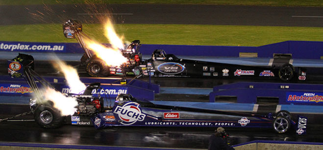The ANDRA Top Fuel championship heads to Perth Motorplex again this weekend with round four and five of the series set to fire. Five of the 8000 horsepower, nitro-consuming beasts will be on the track, competing in an all new format with individual championship rounds on both Friday and Saturday under the lights of the famed Kwinana Beach venue.