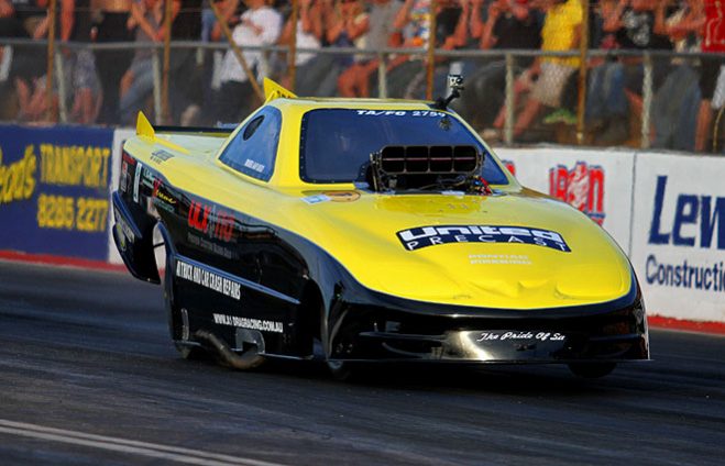 Since making the step into the professional categories of the ANDRA Drag Racing Series, South Australian team owner Greg Brown has been relishing the tough but fun opportunities racing in Top Alcohol presents. Together with driver Gary Busch, Brown and the A1 Drag Racing Team have criss-crossed the country to compete at more drag strips than perhaps any other Top Alcohol team. It’s all part of a philosophy of fun for the outfit.