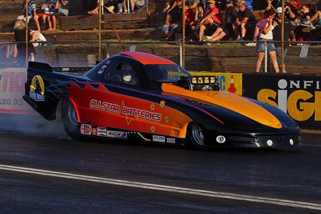 Queensland Top Alcohol driver Steven Reed says he may sacrifice the single compulsory qualifying sessions of the Santo’s Cranes Super 3 Extreme Drag Race at Willowbank Raceway in order to find a path to quicker times. Reed believes the Allstar Batteries/Royal Wolf team has the parts and equipment needed to run into the elusive 5.4 second zone, but needs to find the knowledge to get there and the only way to do that is to test out some theories.