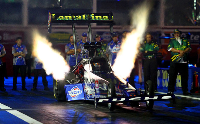 Phil Lamattina and arch rival Darren Morgan are locked together at the top of the ANDRA points standings after the Santo's Cranes Super 3 Extreme Drag Race at Willowbank Raceway.