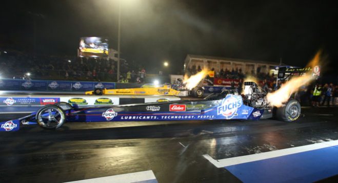 Fuchs-sponsored drivers are leading the way at the Fuchs Winternationals following day two of Australia’s biggest drag racing event as performances stepped up in prime conditions.