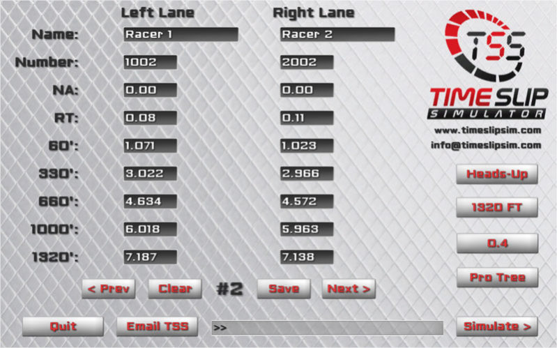 Have you ever wanted to replay a run to see what actually happened? Relive those sweet victories or narrow defeats? Well now you can with the Time Slip Simulator, a revolutionary new drag racing tool that lets you replay your runs in 3D just from the data on your time slip!