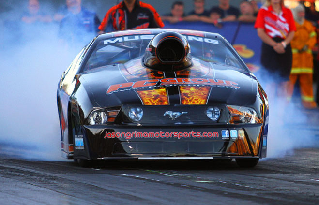 ANDRA Pro Stock points leader Jason Grima will feel the pressure when his PC Group Ford Mustang rolls into Adelaide International Raceway for the second time this season with a slight 18-point lead over his nearest competitor and there just two rounds left in the championship.