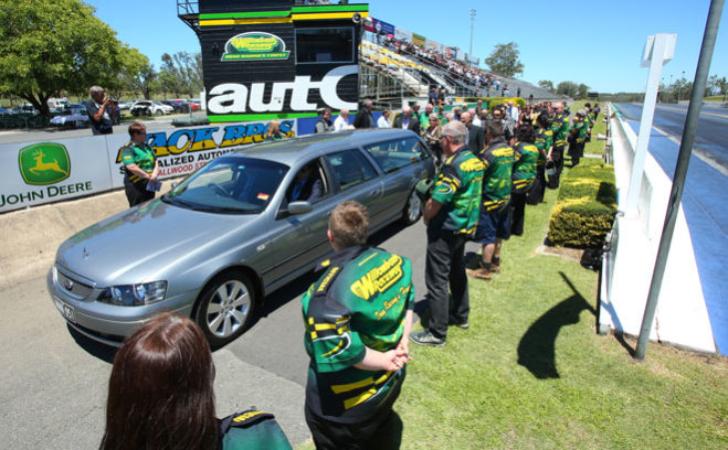 ANDRA Hall of Fame member Dennis Syrmis, the man who led Australian drag racing from the early years of ANDRA and was instrumental in the establishment of Willowbank Raceway, was farewelled in a moving ceremony last week at Willowbank Raceway.